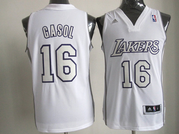  NBA Los Angeles Lakers 16 Pau Gasol Big Color Fashion Swingman Christmas Day White Jerseys